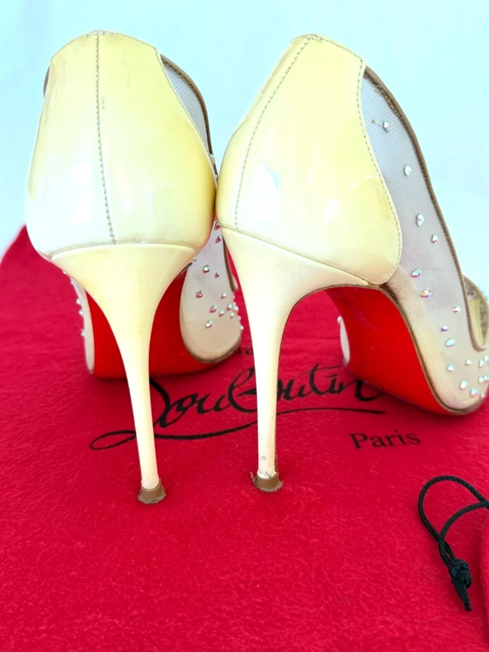 CHRISTIAN LOUBOUTIN Mesh Jeweled Pointed Toe Pumps Ivory Size 36